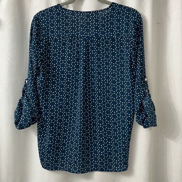 Collective Concepts Women's Green & White Polka Dot Blouse Roll-Tab Sleeve Small - Picture 6 of 9